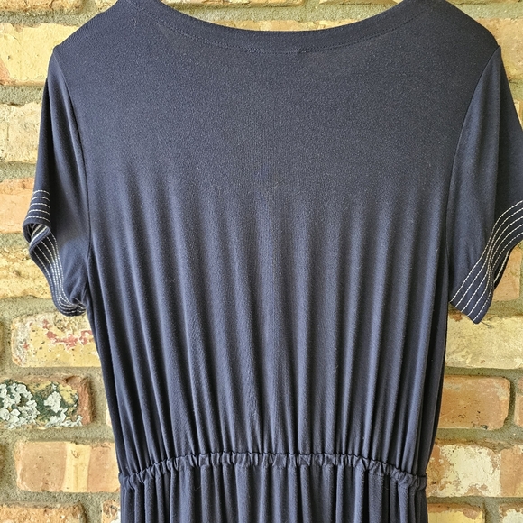 Navy Blue Short Sleeve T-shirt Dress with Drawstring Waist - Picture 5 of 11